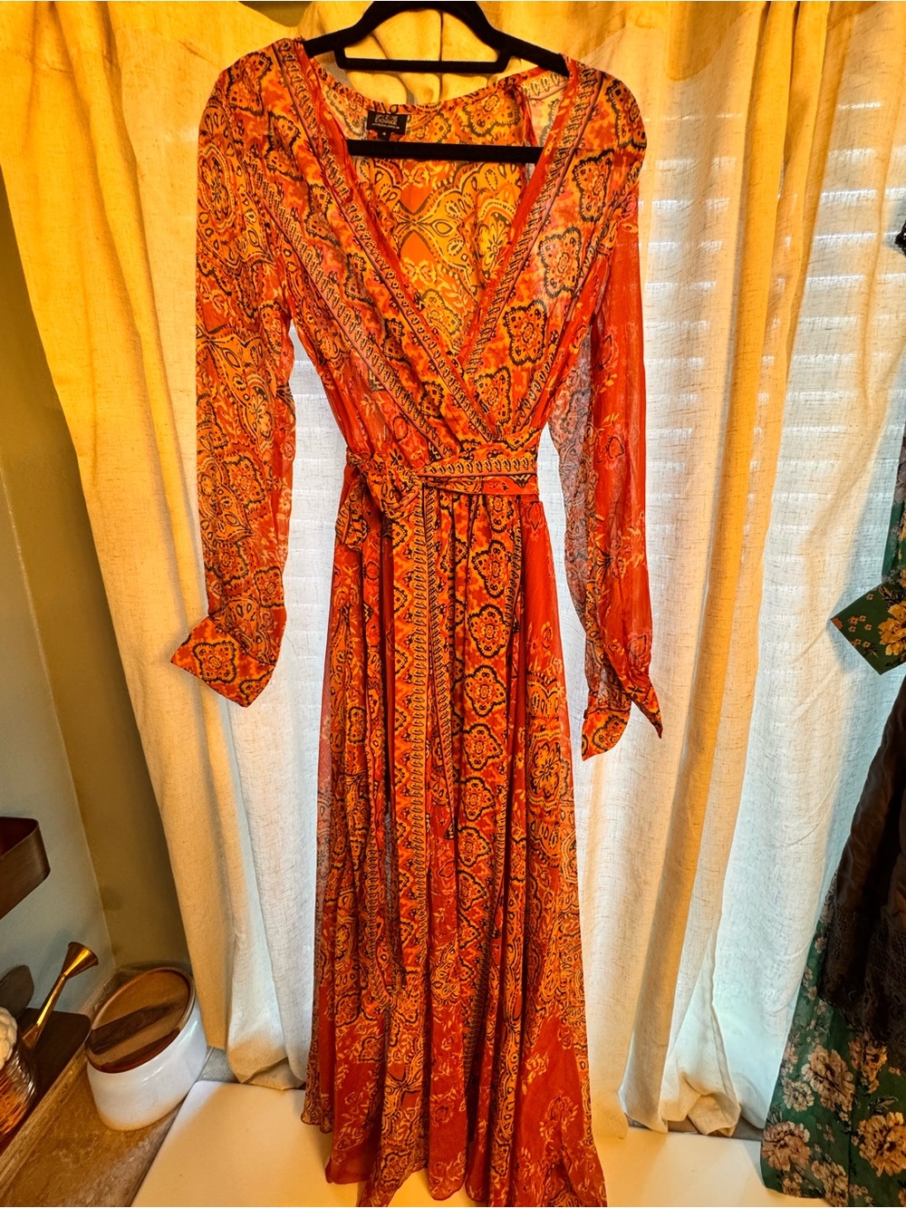 Paisley Wrap Maxi Dress in Burnt Orange by Unknown Brand